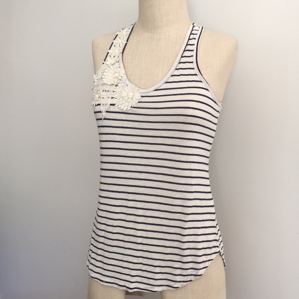 Striped racerback tank with flower appliqué